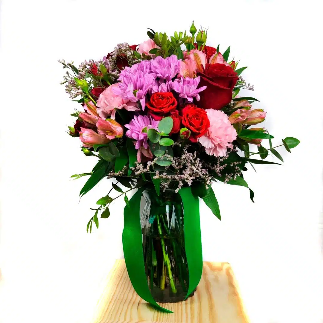 Ramo XYLIA con jarrón flores premium regalo completo Alicante