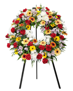 Corona funeraria multicolor flores frescas para tanatorio Alicante