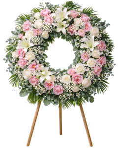 Corona funeraria en tonos blancos y rosados para tanatorio Alicante