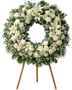Corona funeraria blanca y verde natural para tanatorio Alicante | Tomajardín