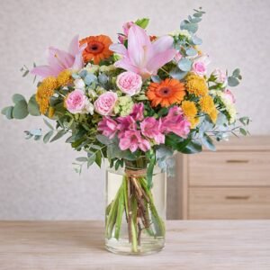 Vitamina pura para el alma. Un estallido de colores vibrantes con gerberas y liliums que contagia alegría y energía positiva al instante.