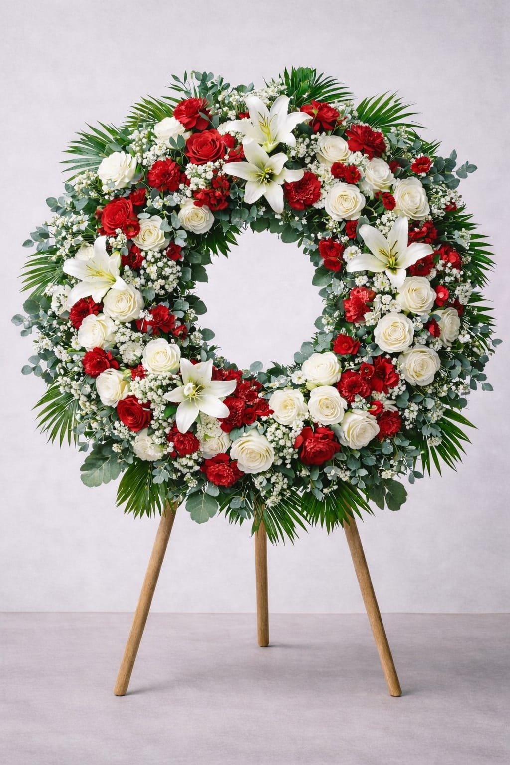 Corona funeraria roja y blanca clásica